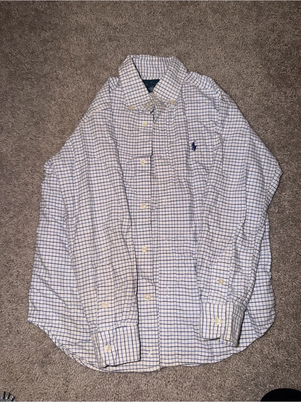 Ralph Lauren White Button-Down Shirt with Blue Check